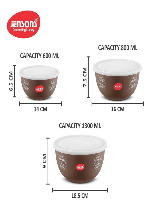 JENSONS Stainless Steel Microwave Safe Floral Bowl Set with Lid (Brown) - 3 Pcs - Image 4